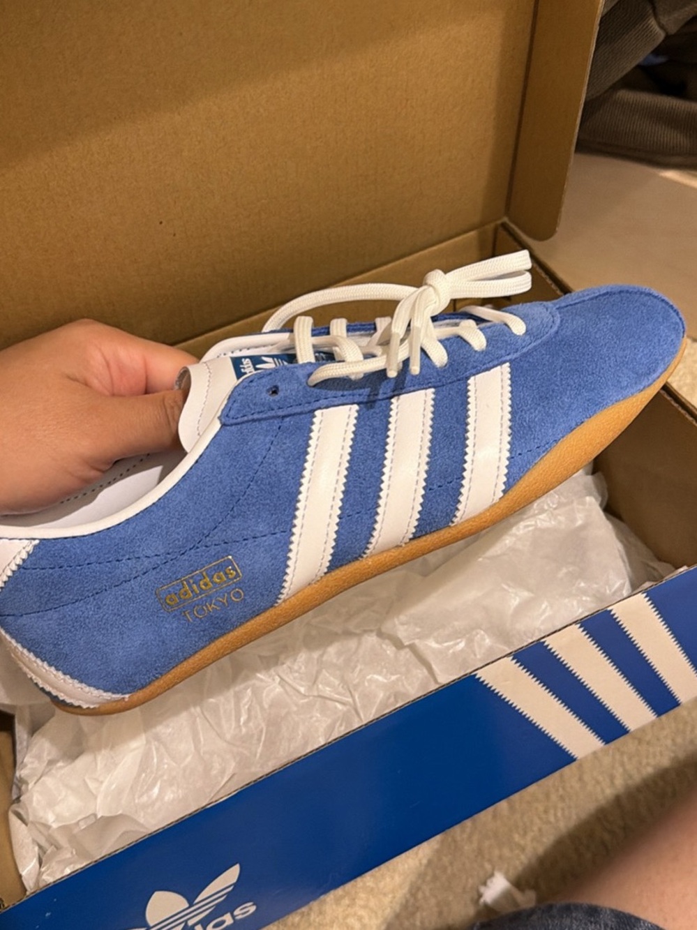 adidas Tokyo Suede Sneakers - Blue/White with Gum Sole